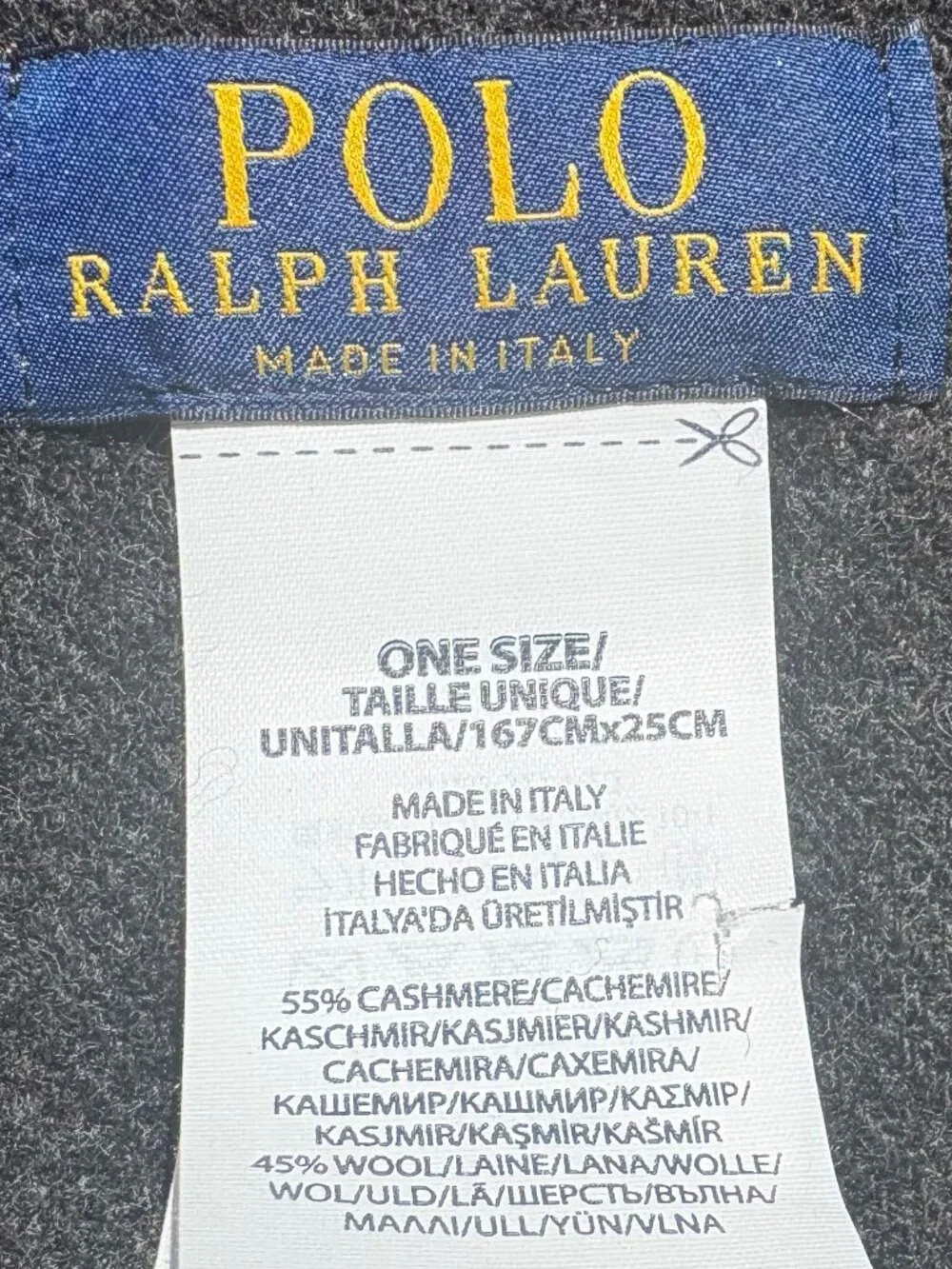 Polo Ralph Lauren Made in Italy 55% Cashmere 45% Wool Scarf Gray Red Pony